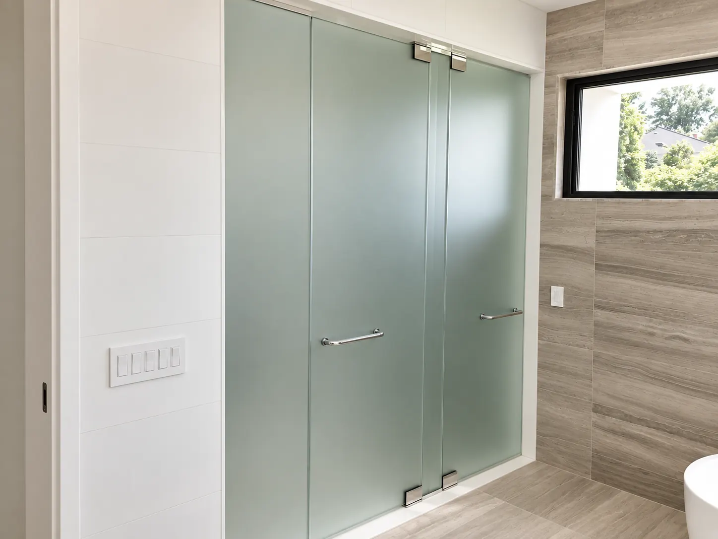 Frosted Glass Wall with Two Pivot Doors